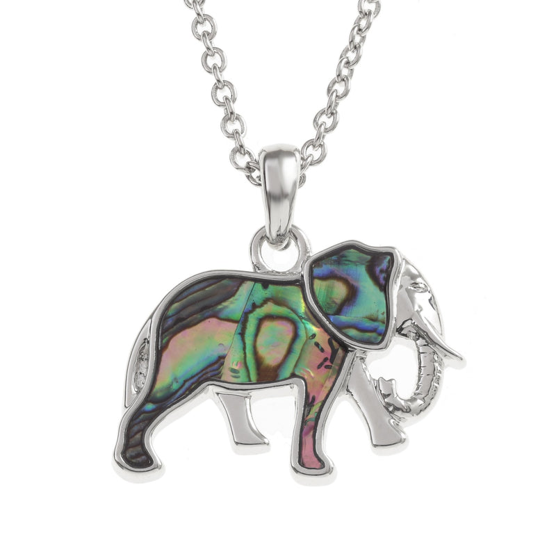 [Australia] - Kiara Jewellery Elephant Pendant Necklace Inlaid With Natural greenish blue Paua Abalone Shell on 18" Trace Chain. Non Tarnish Silver Colour Rhodium plated. 