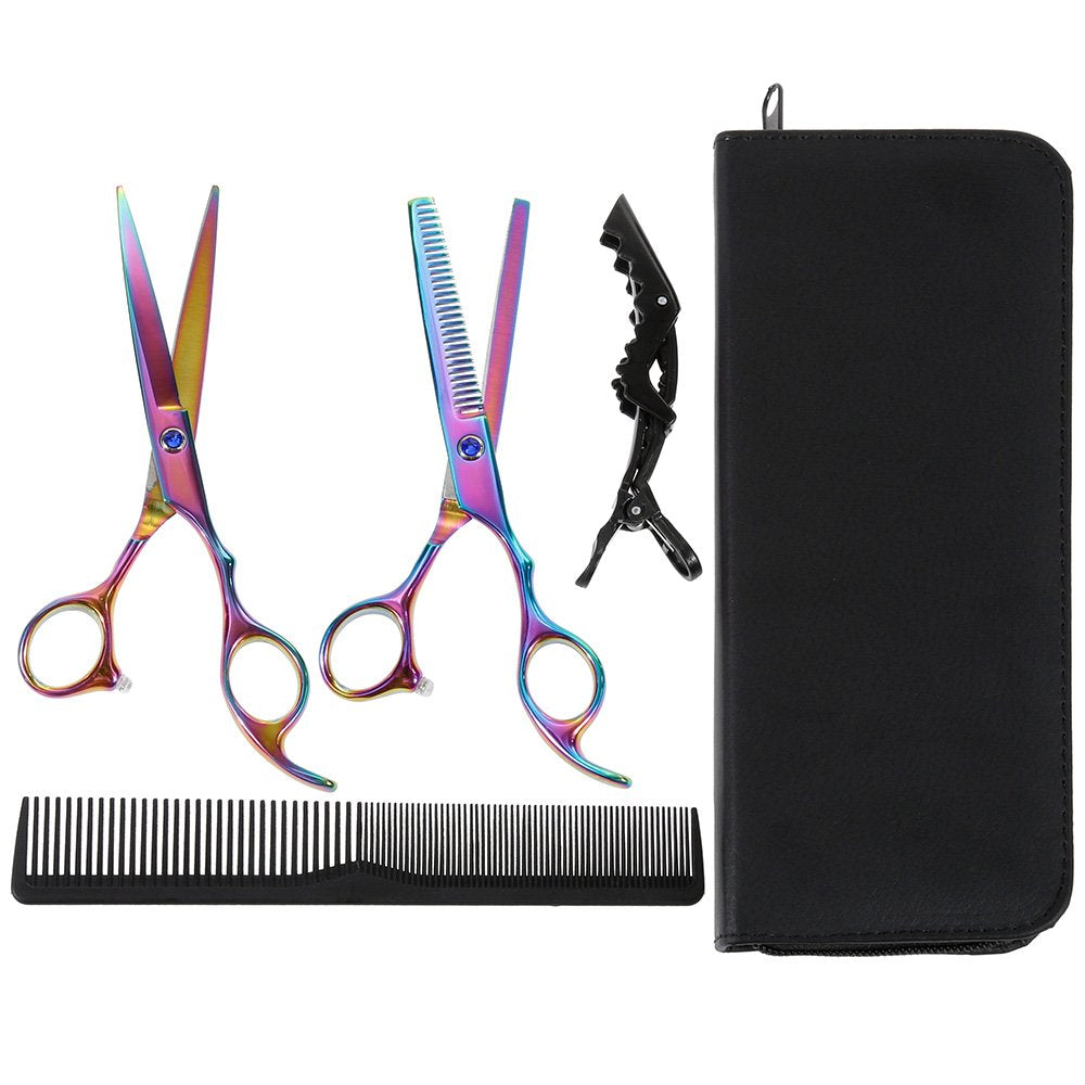 [Australia] - Lictin Hairdressing Scissors Hair Thinning Scissors Set and Hair Scissors, 6.0 inch + Presentation Case/Box + Black Comb + Thinning Hair Comb + Black Hair Clip Multi-colored 