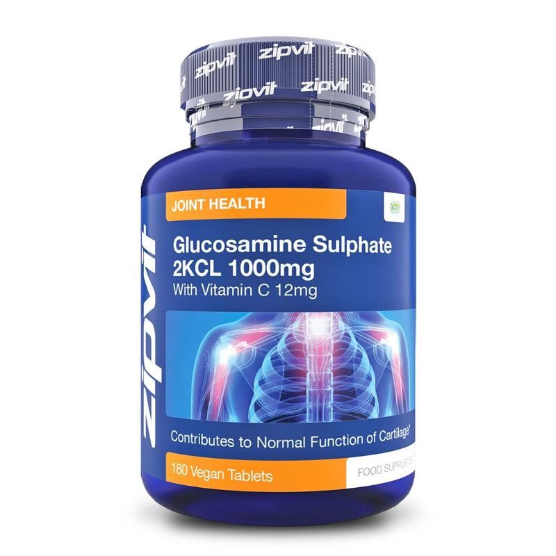 [Australia] - Glucosamine 2kcl 1000mg with Vitamin C, 180 Vegan Glucosamine Sulphate Tablets. 6 Months Supply, UK Manufactured Glucosamine Sulphate 1000mg. 
