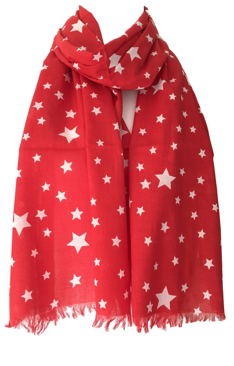 [Australia] - Purple Possum® Red Star Scarf, White Stars Wrap, Ladies Pure Cotton Fair Trade Shawl 