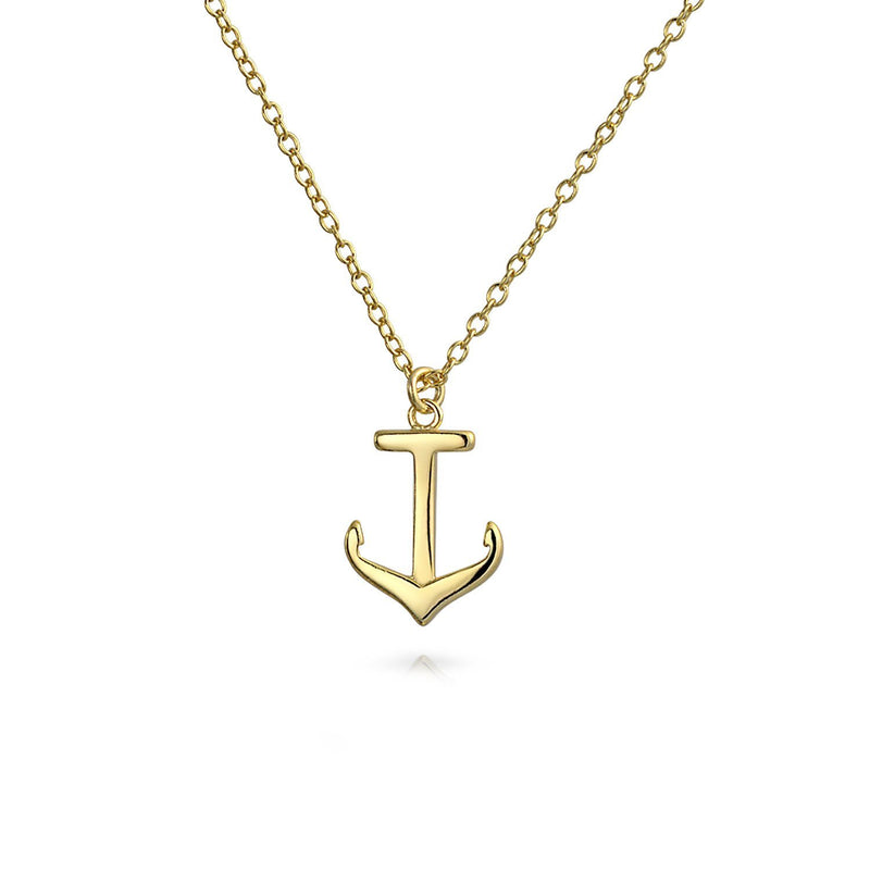 [Australia] - Small Nautical Boat Anchor Ship Pendant Necklace For Women Polished 14K Gold Plated 925 Sterling Silver 16 In 