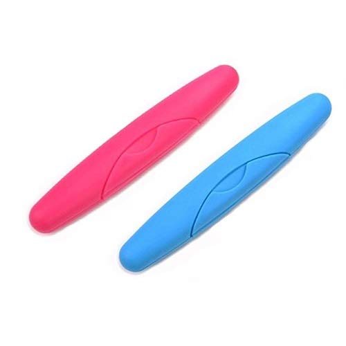 [Australia] - Cisixin 2 Pack Portable Travel Hiking Camping Toothbrush Case Packing Antibacterial Holder Case with Lid (Blue and Rose) 