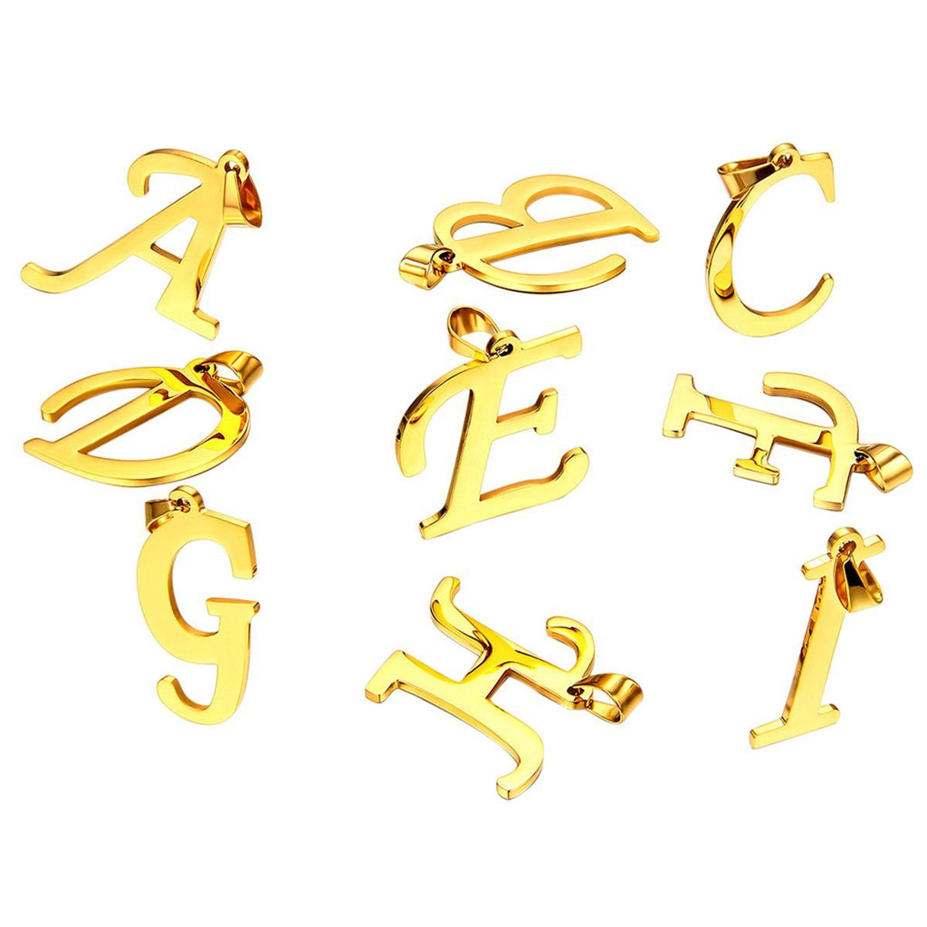 [Australia] - JewelryWe Golden Colour Stainless Steel Mens Womens Name Script Initial Alphabet Pendant Necklace, 21.65" Chain (D) 