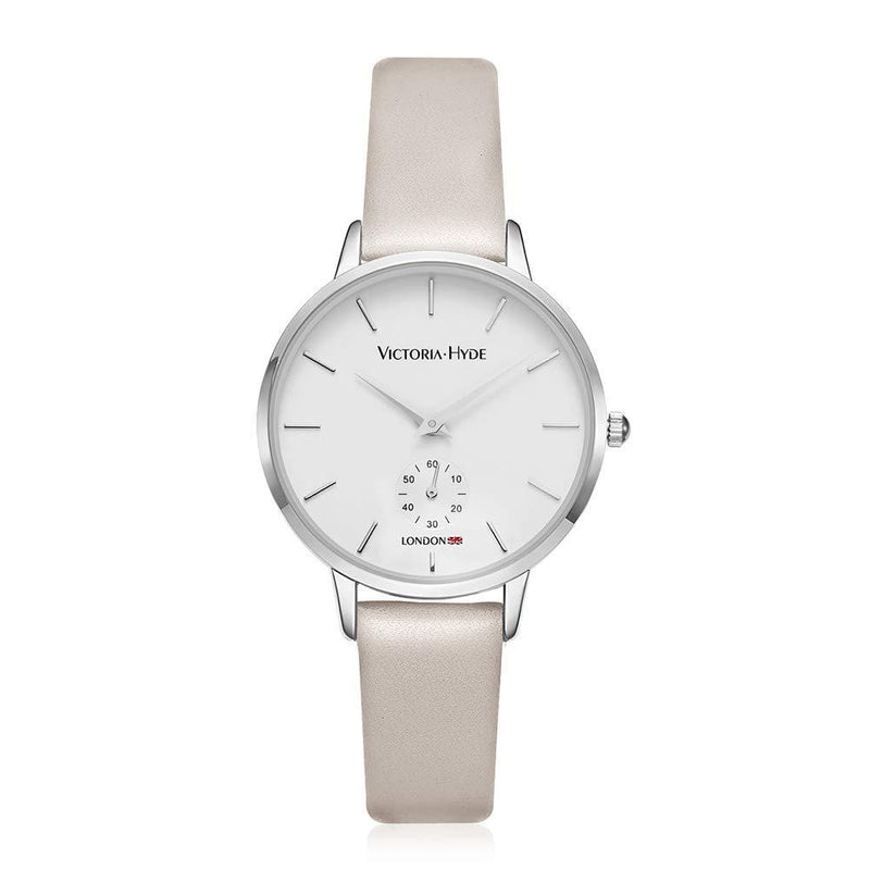 [Australia] - VICTORIA HYDE Fashion Elegant Women Watch with Clear White Dial Analog Quartz Detachable Genuine Leather Strap Stainless Steel Mesh Band Beige 