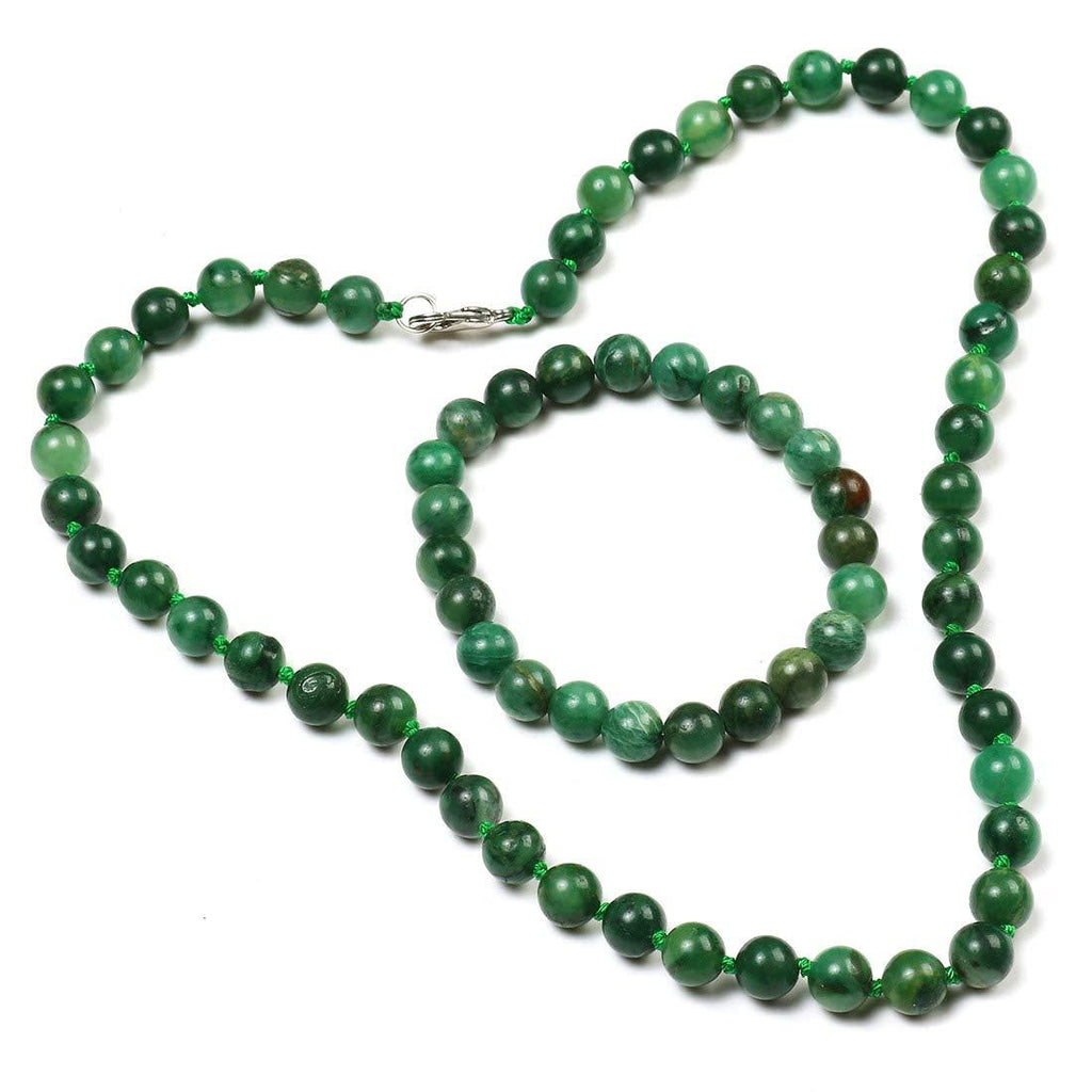 [Australia] - TreasureBay 10mm Natural Gemstone Beaded Necklace and Bracelet Jewellery Set For Women (Green African Jade) 