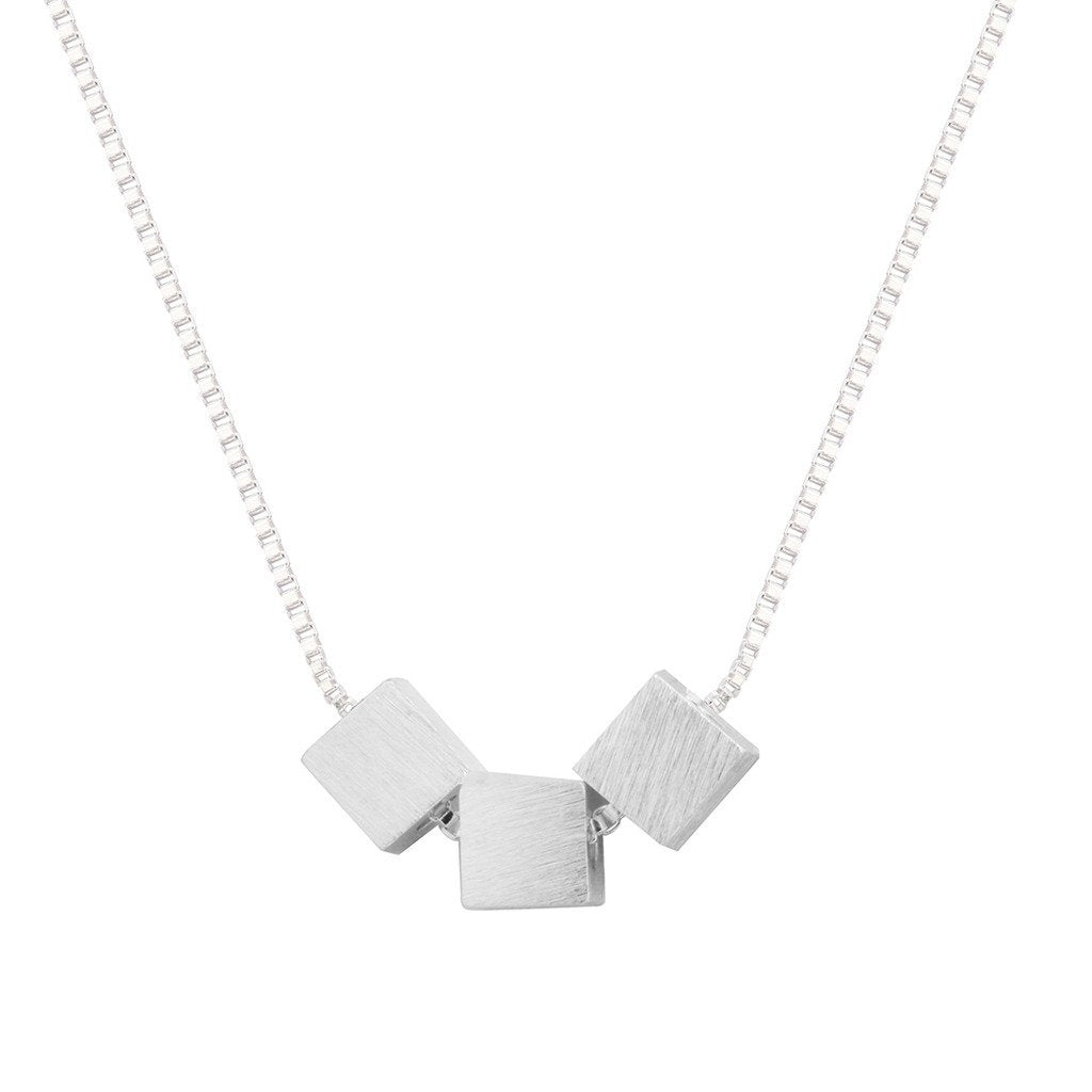 [Australia] - QIANDI Statement Necklace 925 Sterling Silver Three Box Cube Geometry Minimalist Pendant Choker Necklace Women 