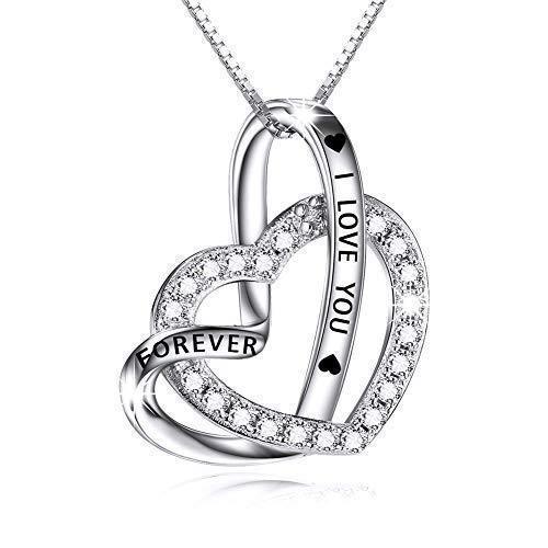 [Australia] - Heart Necklaces for Women Jewellery 925 Sterling Silver Pendant Necklace with Chain I Love You and Forever Anniversary Birthday Valentine's Day Gifts for Her Mom Wife Girlfriend 
