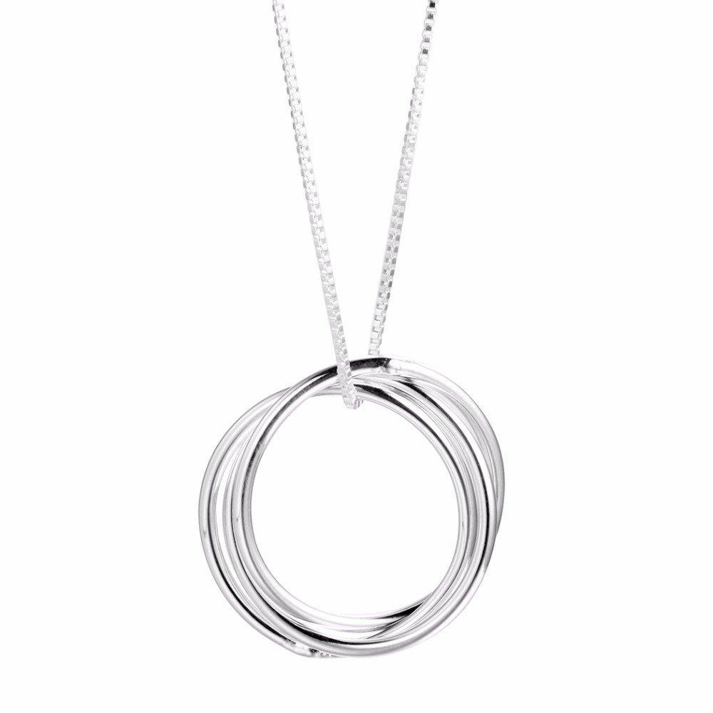 [Australia] - QIANDI Circle Chain Necklace Jewelry 925 Sterling Silver Interlocking Rings Pendant Choker Necklace 