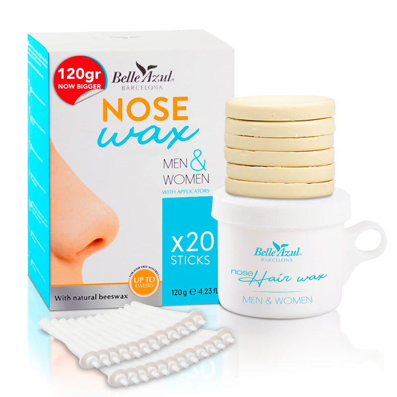 [Australia] - Belle Azul Nose Wax Kit - Nasal Hair Removal with Natural Beeswax 120g - Reusable Sticks with Anti-Spill Technology - Quick and Painless Method - 20 applicators - Made in Spain 