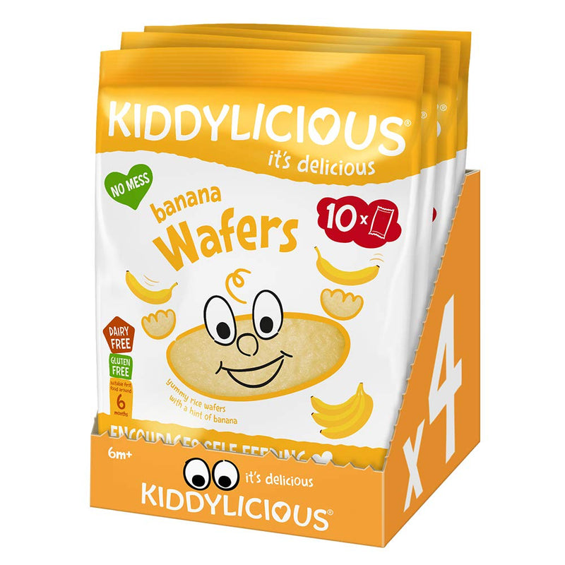 [Australia] - Kiddylicious Banana Wafers - Gluten & Dairy Free Kids Snack - Suitable for 6+ Months - 4x10 Twin Packs 
