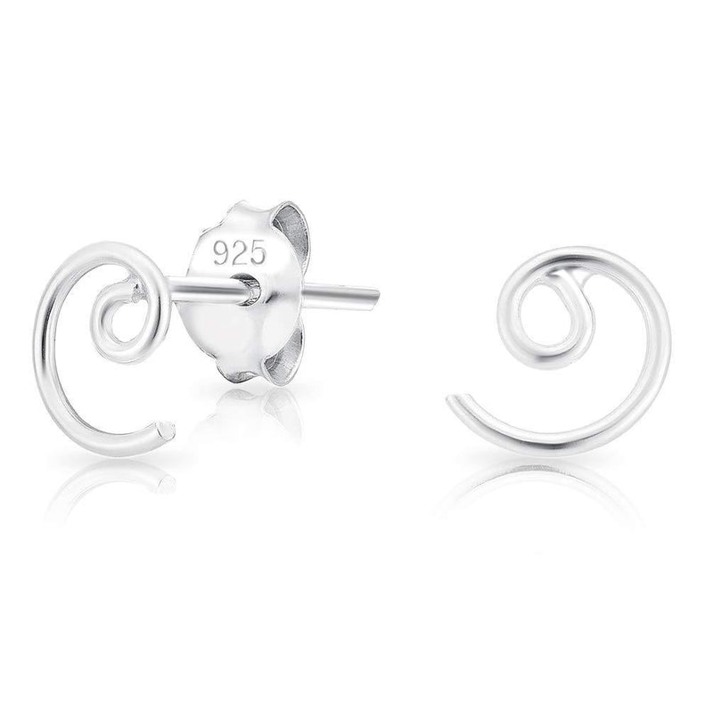 [Australia] - DTPsilver® SMALL 925 Sterling Silver Studs Earrings - Simple/Minimalist Swirl Spiral/Curl - Size 5 x 6 mm Plain Silver 