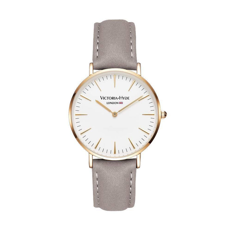 [Australia] - VICTORIA HYDE Classic Minimalist Women Men Unisex Watches Analog Quartz Detachable Genuine Leather Strap Wristwatch Mother's Day Gifts Gold-grey 