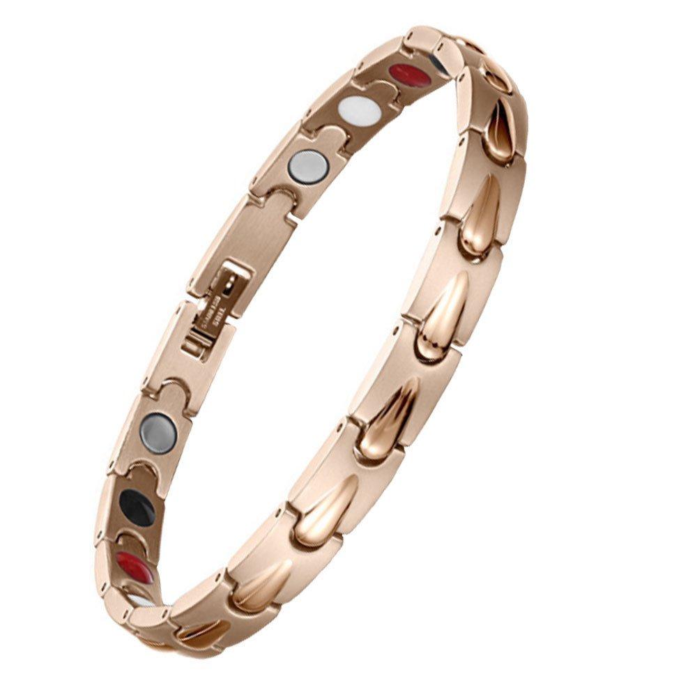 [Australia] - Women Stainless Steel Magnetic Therapy Bracelet 4 Element Rose Gold for Arthritis Pain Relief 