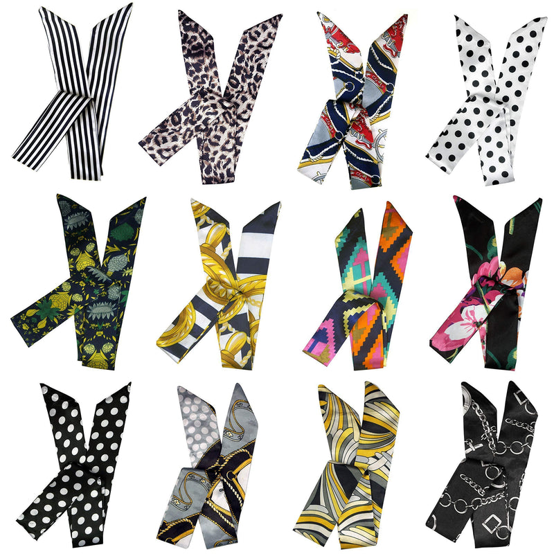 [Australia] - LilMents 12 Mixed Designs Satin Head Hair Handbag Handle Highlights Scarf Tie Lot Set a 