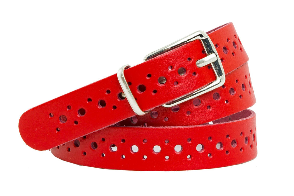 [Australia] - Shenky Perforated Leather Belt - 2cm Width 33” waist size Red 