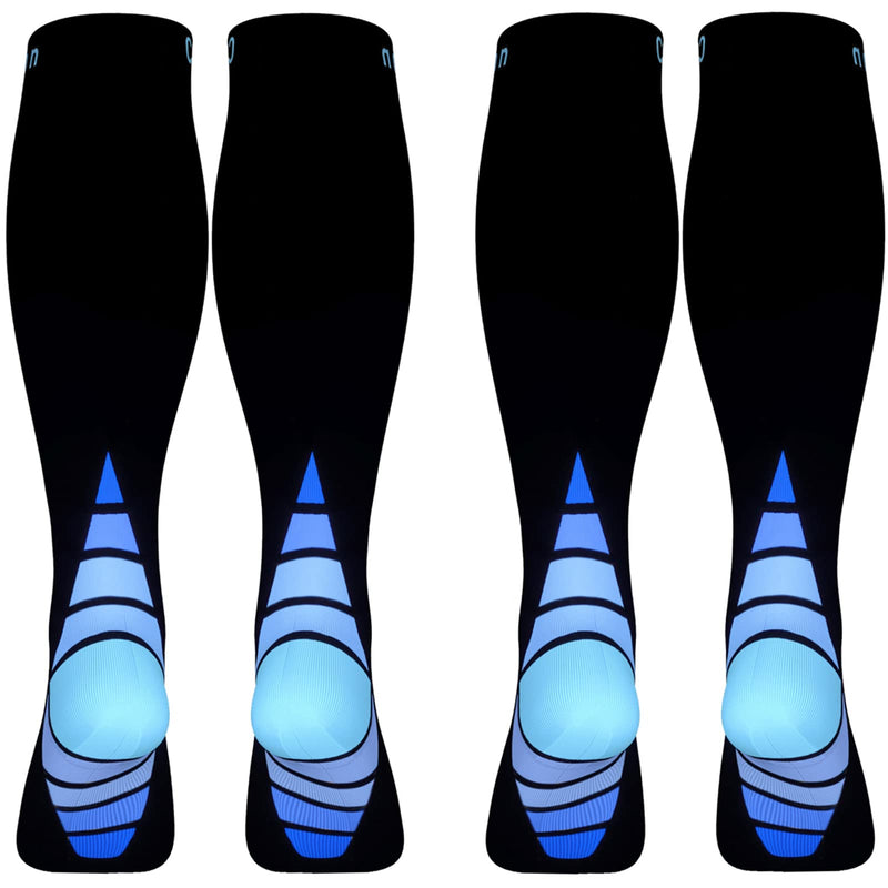 [Australia] - Calves Kelson (2 Pairs) Compression Socks/Stockings for Men & Women, Black & Blue S/M (For Women 4-6.5 / Men 4-8) 2 same pair, S-M 