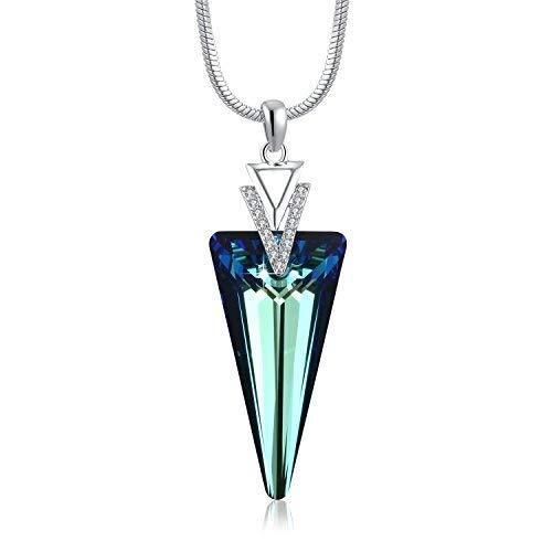 [Australia] - Triangle Crystal Pendant Necklaces for Women Feminine Power Pop Chic Necklace Jewelry Gift for Her Blue 