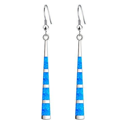 [Australia] - 925 Sterling Silver with Simple Classic Long Stripe Blue Green Fire Opal Inlay Drop Earrings for Women and Girls 