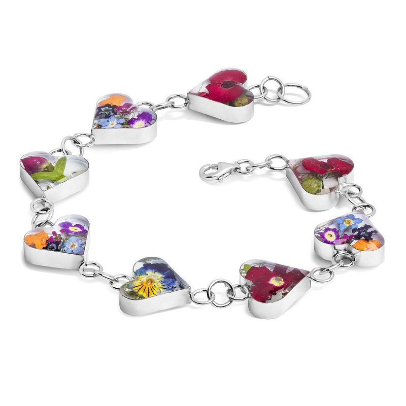[Australia] - Natural Flower Jewellery Sterling Silver Heart Bracelet Made with Real Mixed Flowers 