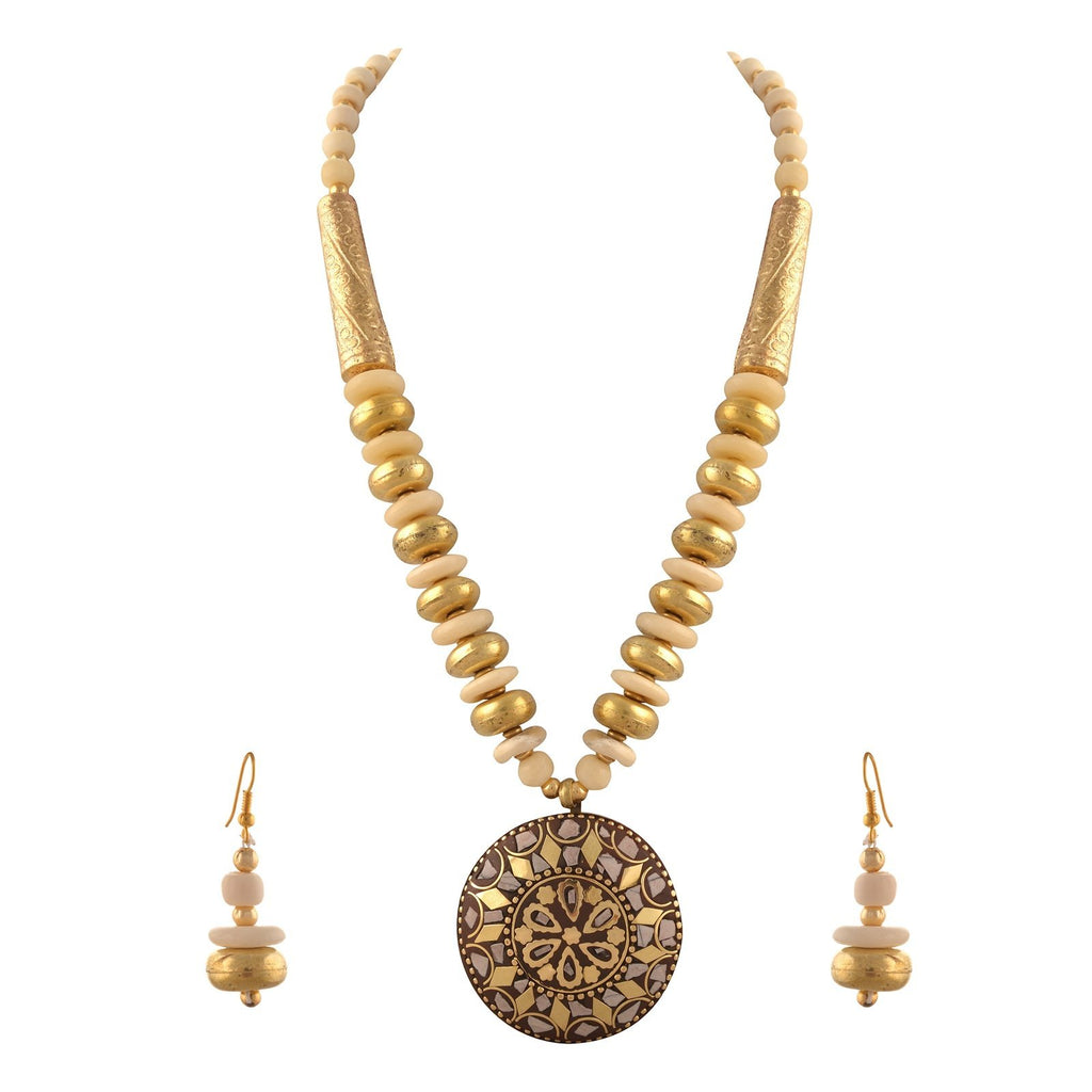 [Australia] - Zephyrr Necklace Jewellery Tibetan Beaded Pendant Earrings Set for Girls and Women Gold 