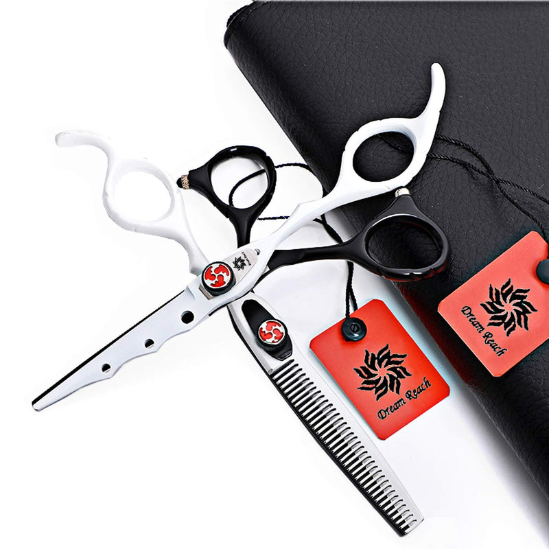 [Australia] - 6.0" Professional Hairdressing Cutting Shear Set - Salon Hair Thinning Scissor Kit for Barber - by Dream Reach (White) Black & White 