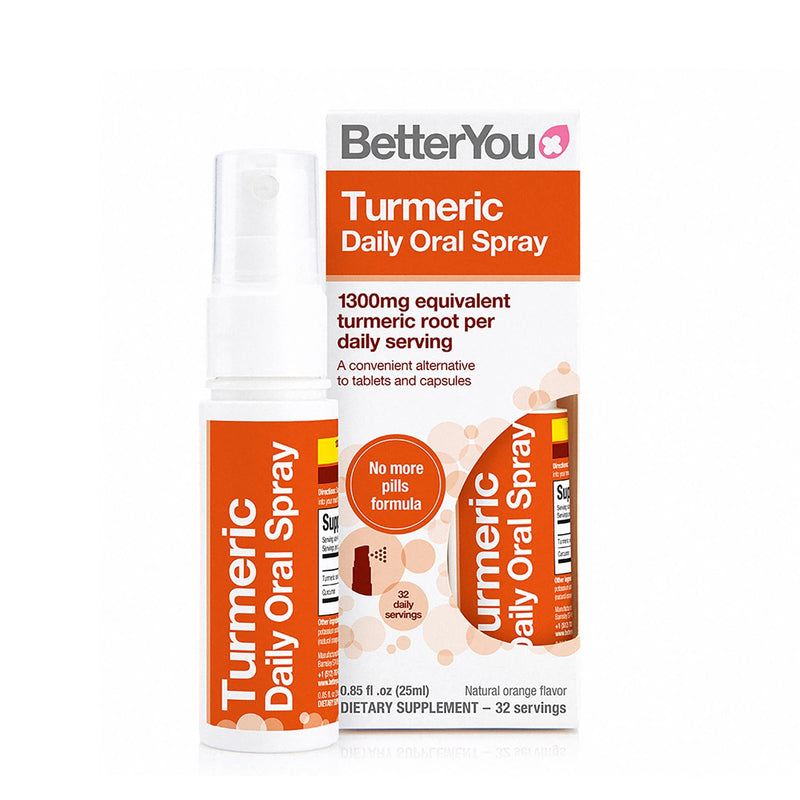 [Australia] - BetterYou Turmeric Daily Oral Spray | Vegan Turmeric Curcumin Supplement | 1,300 mg Equivalent Turmeric Root Per Dose | 25ml | 32 Daily Doses | Natural Orange Flavour 