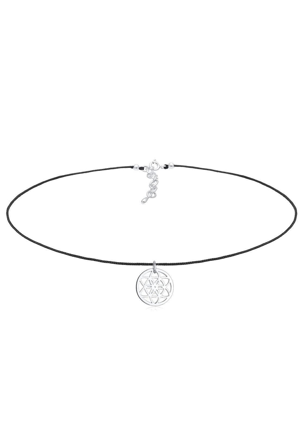 [Australia] - Elli Women Ornament Choker 925 Sterling Silver Black Ribbon Necklace of Length 36cm 