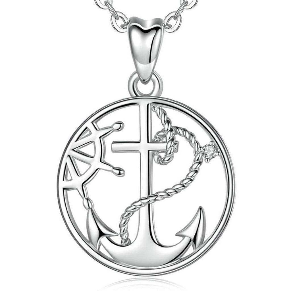[Australia] - AEONSLOVE Silver Anchor Compass Necklace for Women Sterling Silver Personalised Pendant Necklace Towards to Your Heart Never Stop Gifts for Mum Girls Girlfriend 