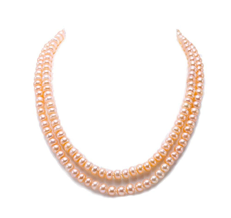 [Australia] - JYX Pearl Classic Double Strand Pearl Necklace AA+ Quality 7mm Flat Round Pink and White Freshwater Cultured Pearl Necklace 18.0 Inches 