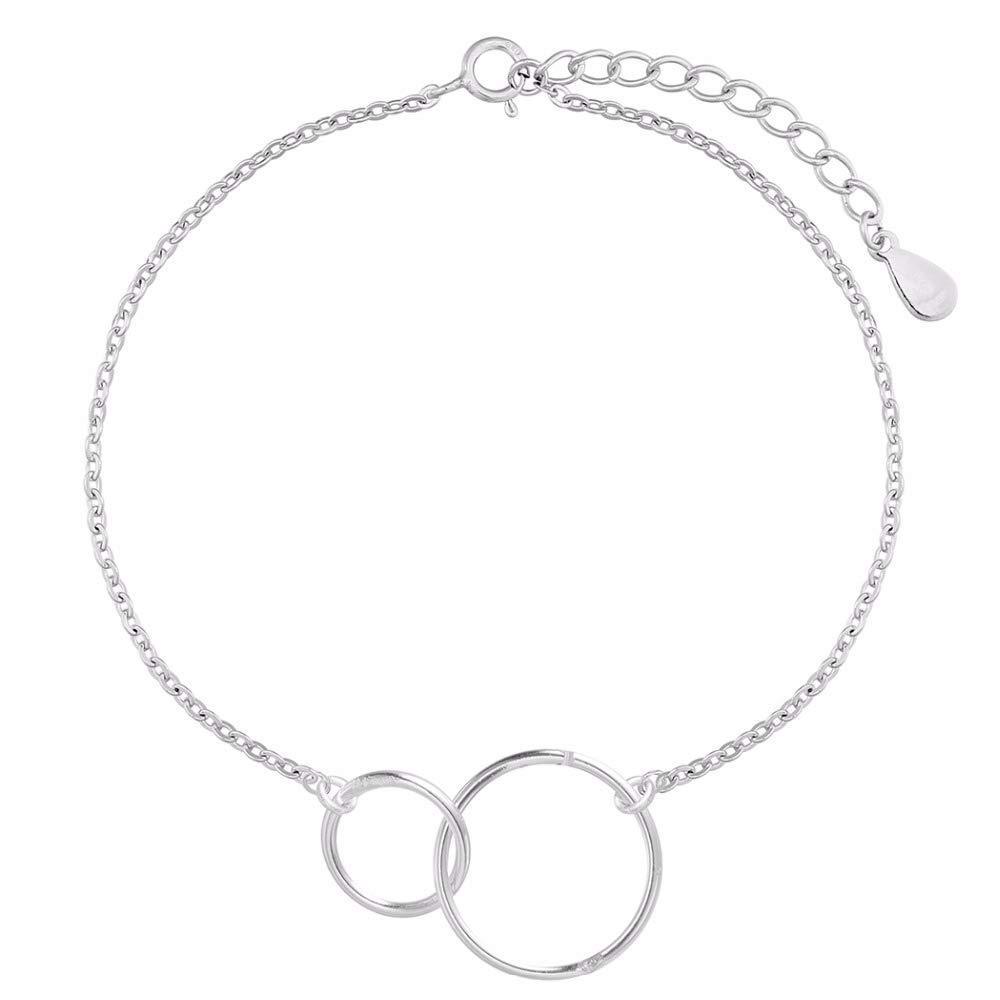 [Australia] - QIANDI Double Round Circle Chain Geometry 925 Sterling Silver Bracelet Bangle Women Love Charm Wedding Jewelry 