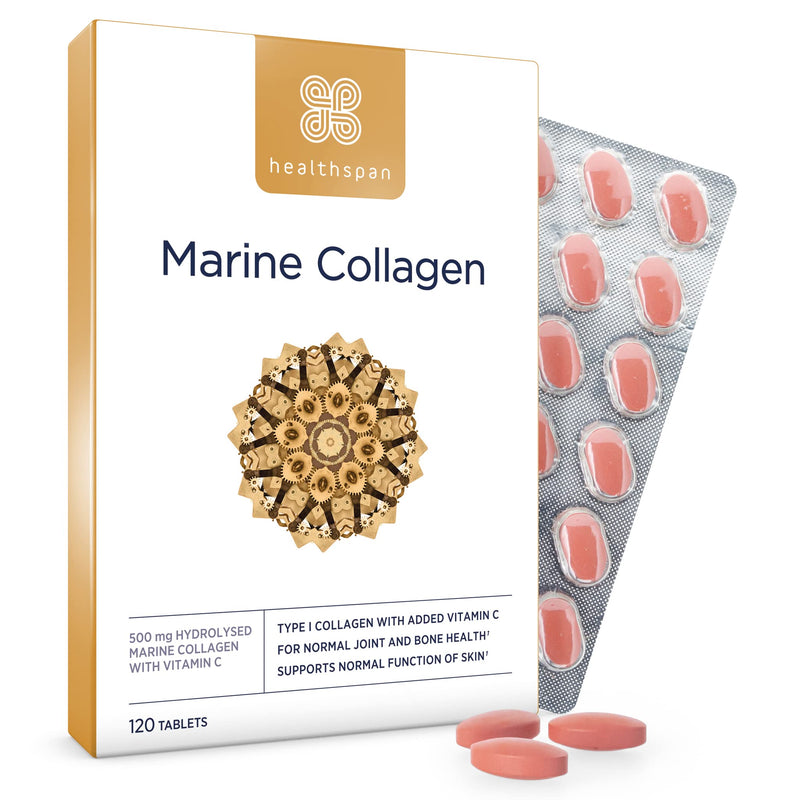 [Australia] - Healthspan Marine Collagen 500mg (120 Tablets) | Hydrolysed Type I Marine Collagen | Support Your Skin, Bones & Joints | Added Benefits for Skin & Beauty | with Vitamin C 