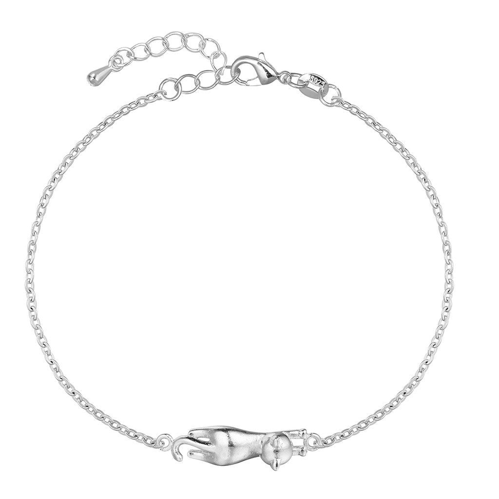 [Australia] - QIANDI Cute 3D Cat Animal Chain Charms Adjustable 925 Sterling Silver Bracelet Bangle for Girls Women Jewelry 