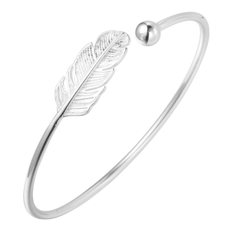 [Australia] - Chereda Beautiful 925 Sterling Silver Leaf Feather Opening Women Bracelets&Bangles Accessories for Girls Women Gift Trendy Jewelry 
