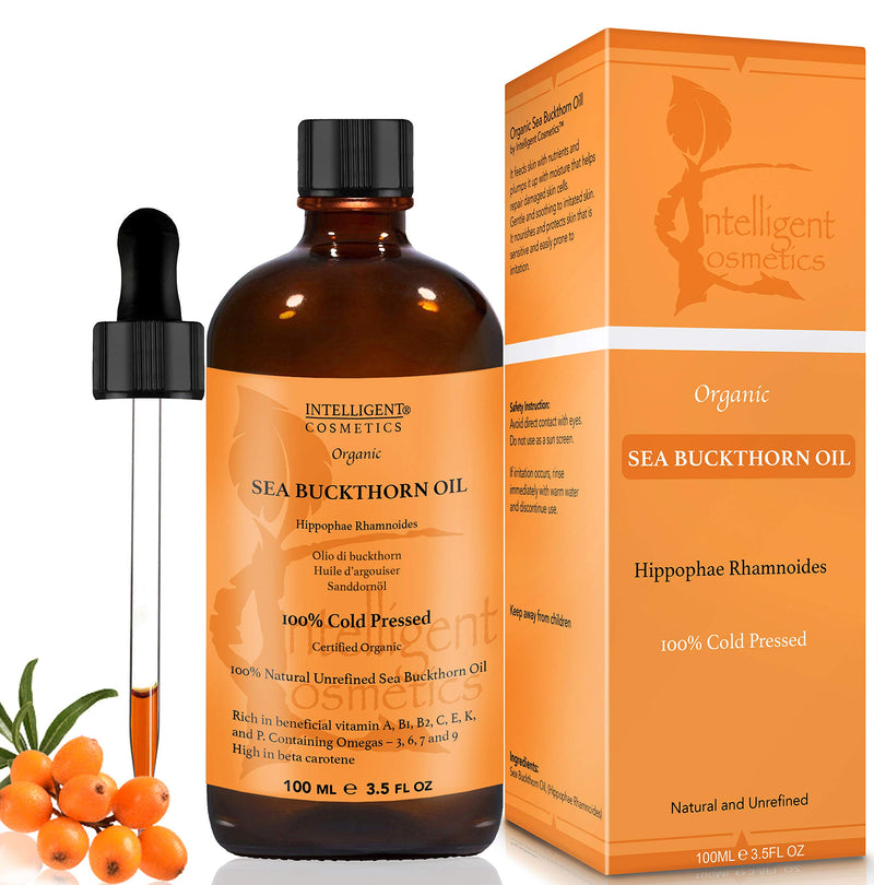[Australia] - SEA BUCKTHORN OIL 100ML, 100% Cold Pressed Organic, Unrefined, Pure & Natural, Repairs Damaged Skin, Calms Irritated Skin, Heals Rosacea Supplied in Glass Amber Bottle with Pipette 