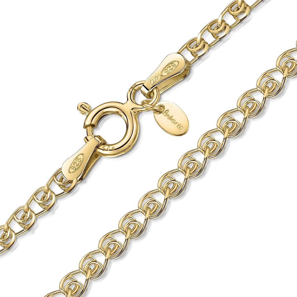 [Australia] - Amberta 18K Gold Plated on 925 Sterling Silver 2.3 mm Heart Chain Necklace 16" 18" 20" 22" 24" in 20 inch 