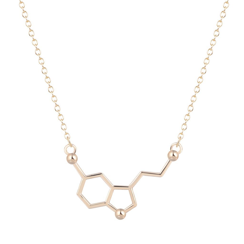 [Australia] - QIANDI Serotonin Molecule Chemistry Necklace Unique Pendant Necklace Minimalist Jewelry Gift for Girls and Ladies Gold 