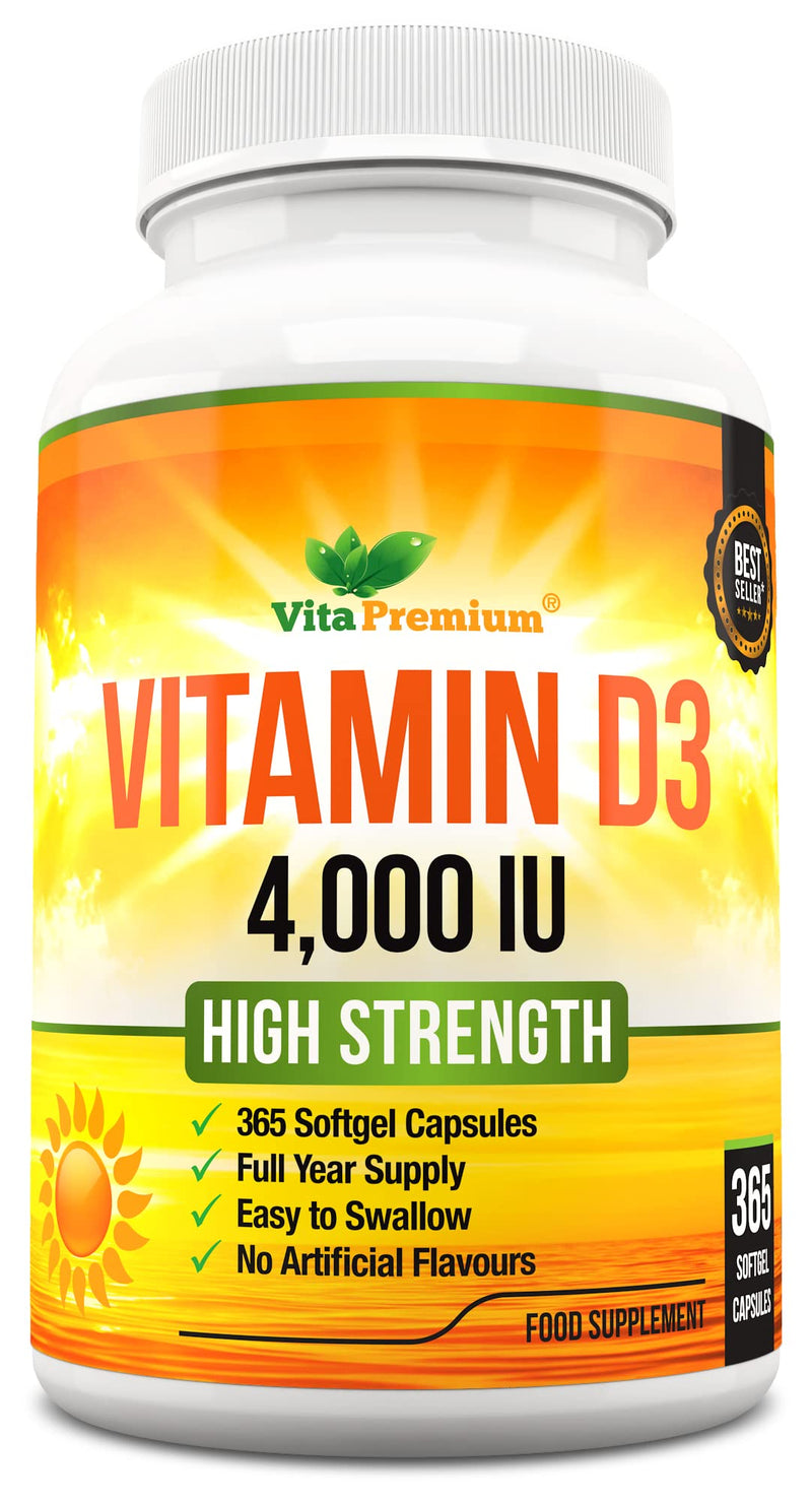 [Australia] - Vitamin D 4,000 IU, Maximum Strength Vitamin D3 Supplement, 365 Easy to Swallow Softgels - Full Year Supply 