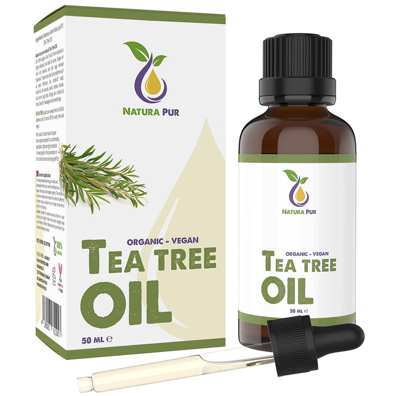 [Australia] - Organic Tea Tree Oil 50ml with Pipette, Vegan – 100% Pure Tea Tree Essential Oil from Australia – Treatment for blemished Skin, inflammatory Skin Conditions, Anti-pimples and Acne 