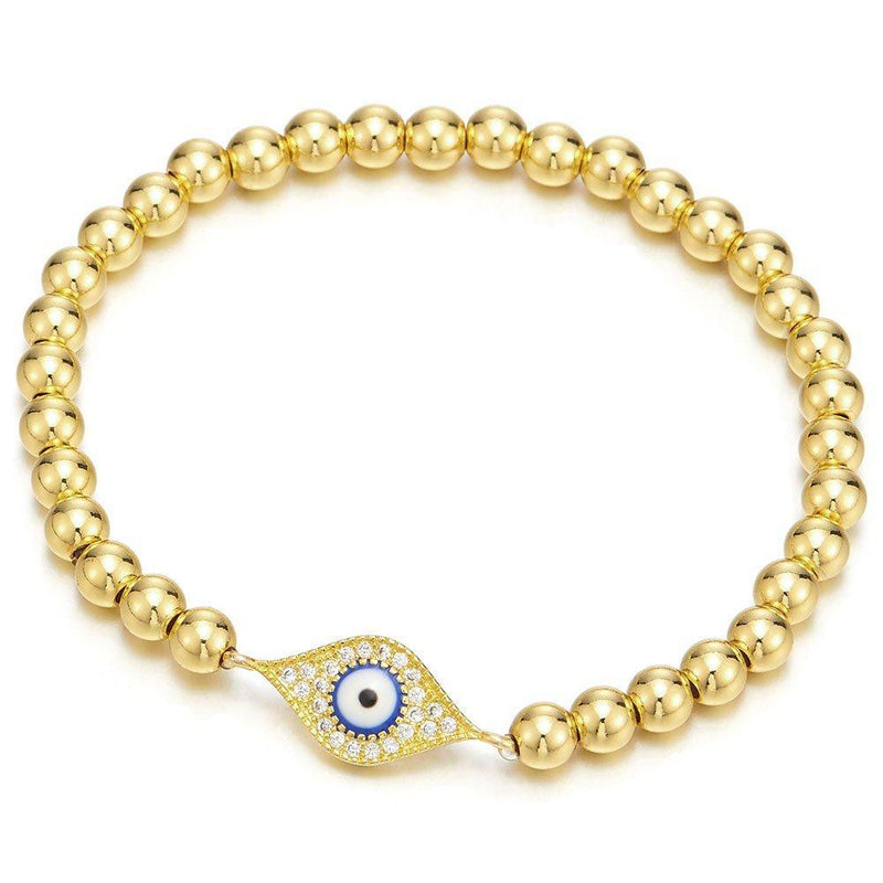[Australia] - COOLSTEELANDBEYOND Gold Beads Bracelet for Women Girls Men with Cubic Zirconia Protection Evil Eye 