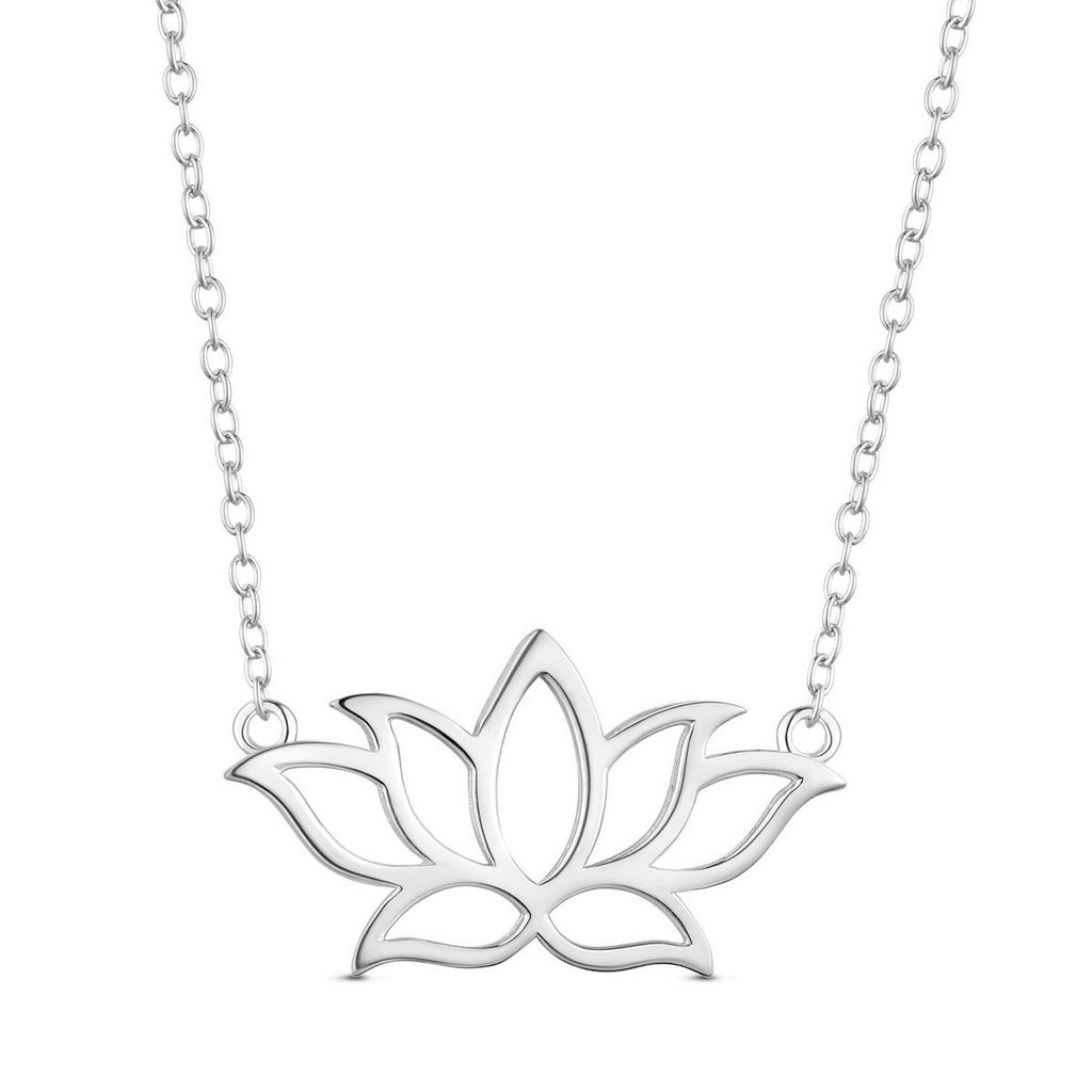 [Australia] - Sweetiee 925 Sterling Silver Necklace with Lotus Flower Pendant 400mm for Woman Platinum 