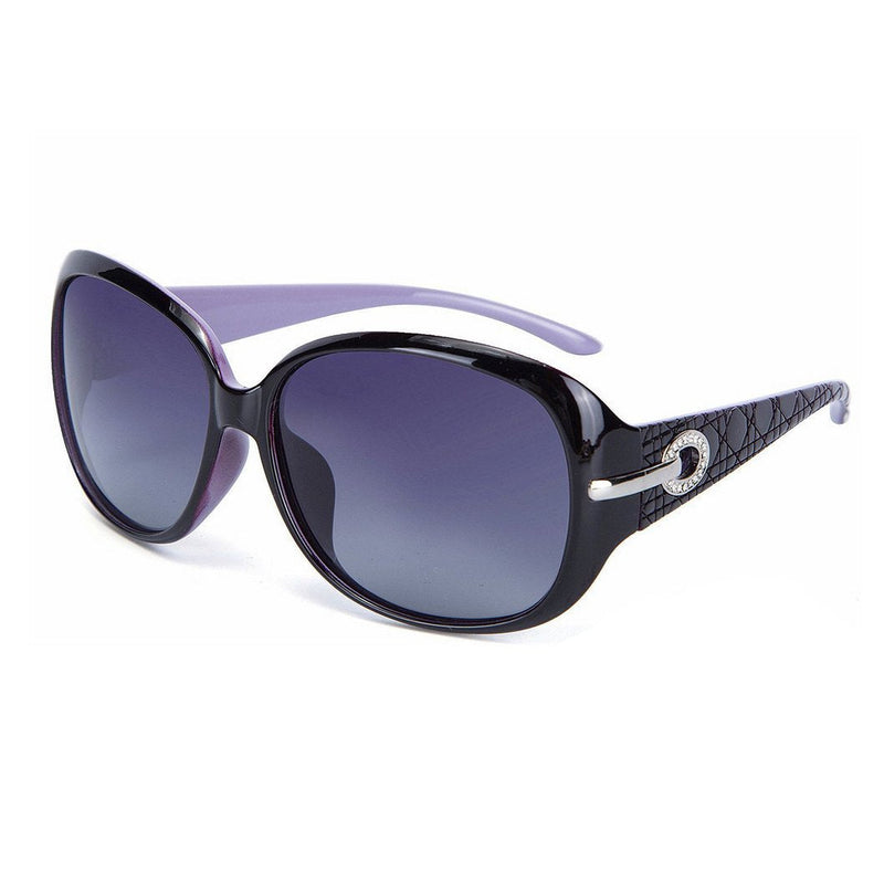 [Australia] - OYMI Women's Latest Style Oversized Polarised Sunglasses 100% UV Protection Set with Rhinestones Purple Frame Grey Lens 