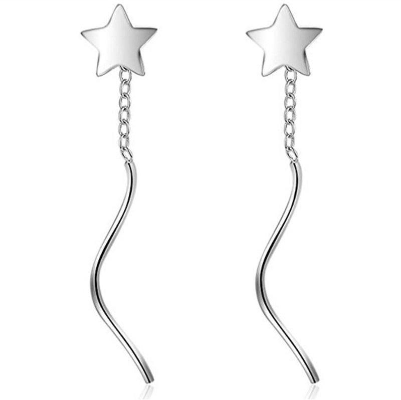 [Australia] - iszie jewellery sterling silver sweet little mini star threader earrings dangle twist end bar earrings, star pull through earrings 