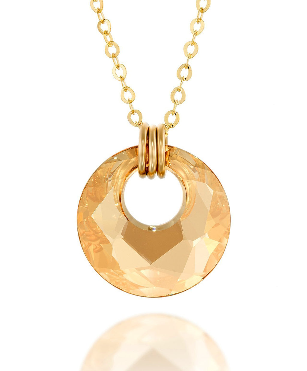 [Australia] - Stera Jewelry Circle Pendant Made with Swarovski Crystal 14k Gold Filled or 925 Silver Necklace, 18 + 4 Inches 14k Gold Filled - Champagne 