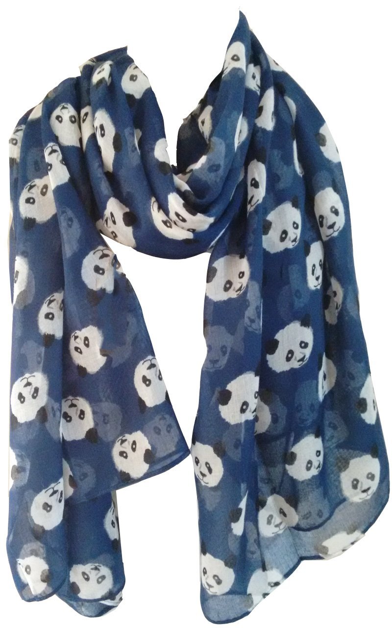 [Australia] - GlamLondon Panda Print Scarf Large Size Fashionable Cute Pandas Animal Printed Women Wrap Navy Blue 