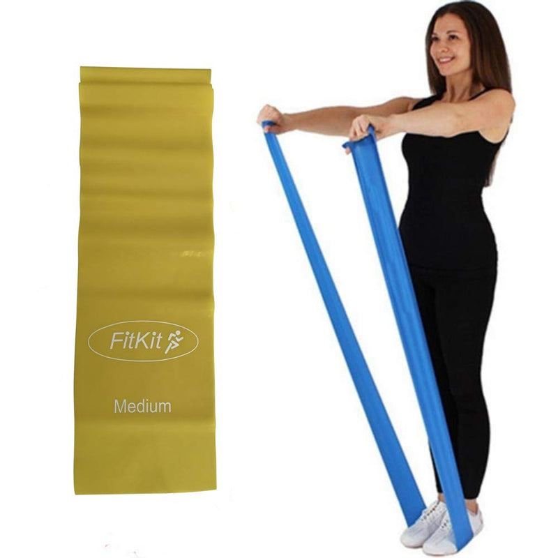 [Australia] - FitKit Resistance Exercise Band - 2M - 4 Resistance Options – Pilates, Yoga, Rehab, Stretching, Strength Training 2. 2M Yellow - Medium x1 