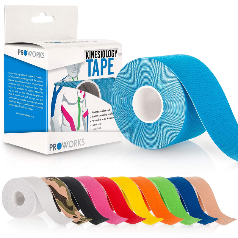 [Australia] - Proworks Kinesiology Tape | 5m Roll of Elastic Muscle Support Tape for Exercise, Sports & Injury Recovery Light Blue 
