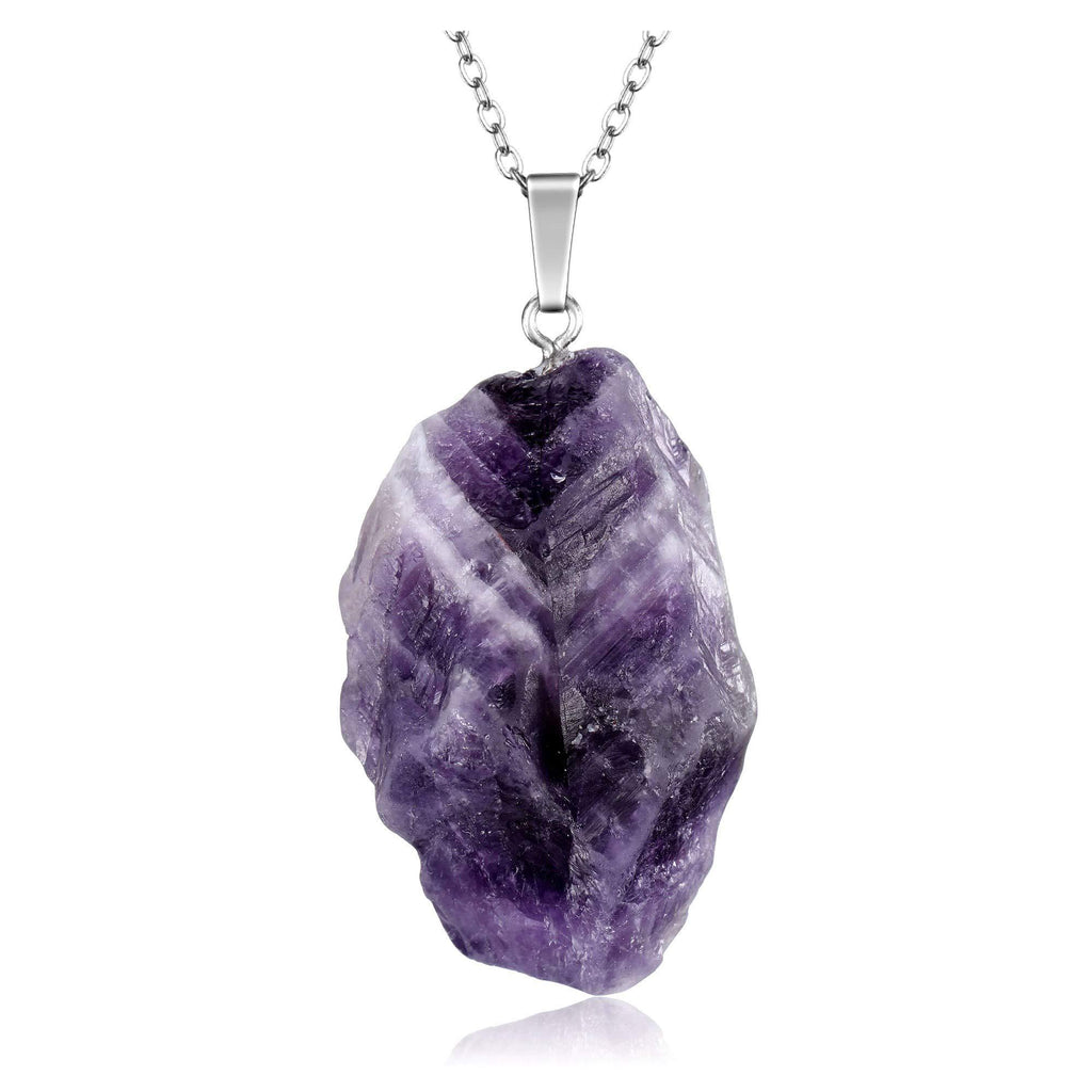 [Australia] - Jovivi Irregular Handmade Natural Raw Rose Quartz/Amethyst/Rock Quartz/Citrine Healing Crystal Pendant Necklace Gemstone Birthstone Jewellery Amethyst 