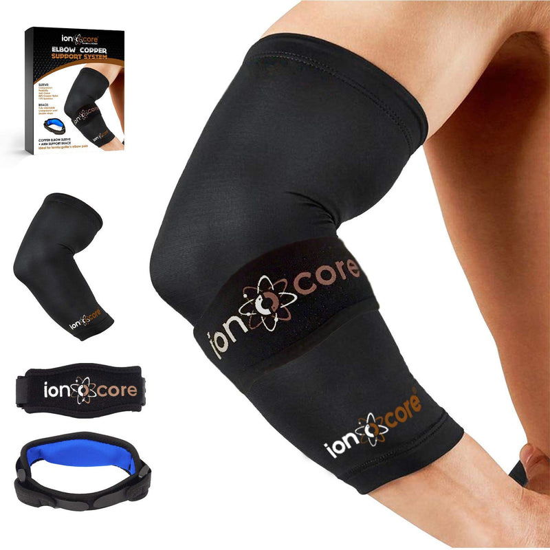 [Australia] - Ionocore® Elbow Support Protection System - Copper Compression - Tennis, Golfers Elbow Strap & Arm Sleeve - Joint & Forearm Protection - Lightweight, Anti Slip. Small: 8" - 10" SMALL: 8" - 10" 