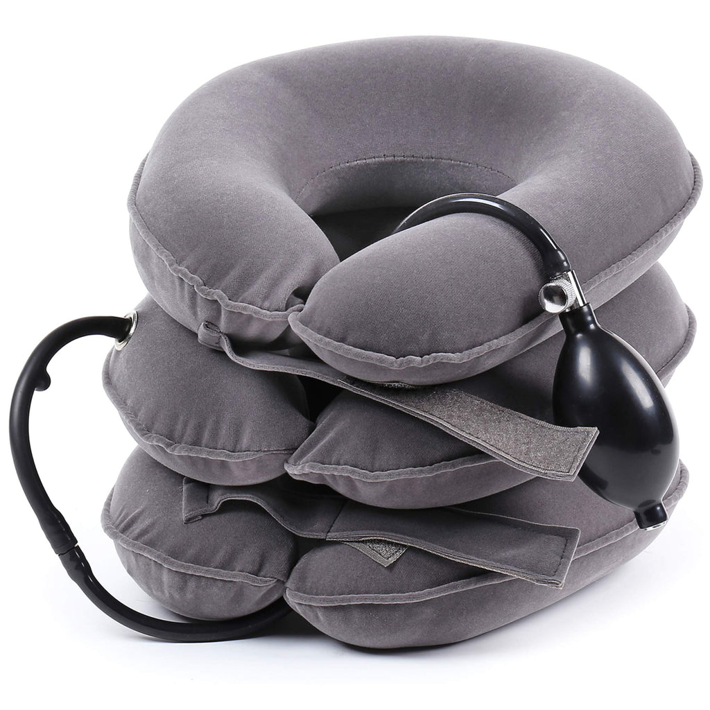 [Australia] - TAKIT Cervical Neck Traction Device for Head & Shoulder Pain - Grey - Inflatable Neck Pillow/Cervical Traction Pillow - with Adjustable Size, Bigger Pump, Durable 