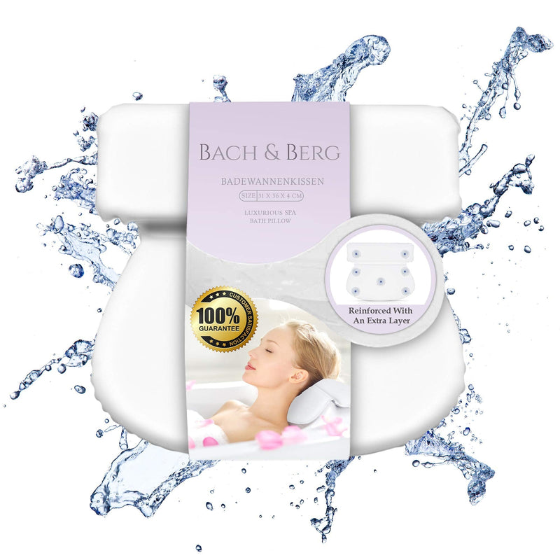 [Australia] - Bach&Berg® Luxury Waterproof Bath Pillow for Head, Neck and Back Support | With 7 Non-Slip Suction Cups | Fits All Bathtub, Hot Tub and Jacuzzi | Perfect Accessory for Bathroom and Home Spa 31 x 36 x 4 